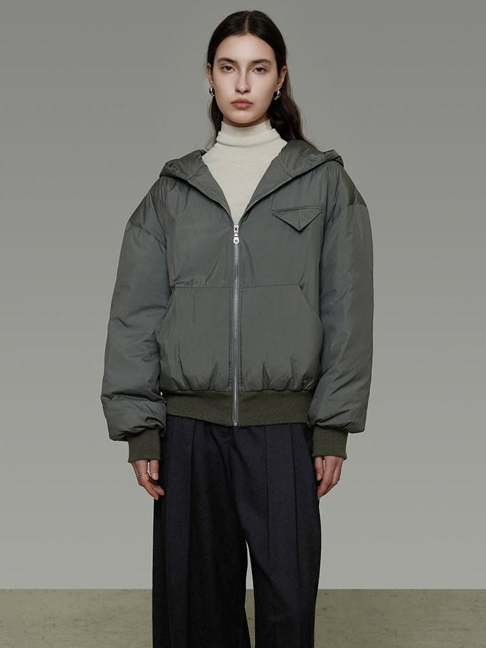 unspoken 90 White Duck Down Warm Loose Hooded Commuter Women Deep Gray Green Down Jackets