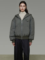 unspoken 90 White Duck Down Warm Loose Hooded Commuter Women Deep Gray Green Down Jackets