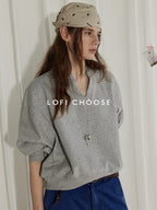 Lofi choose Soft Poly Cotton Blend Loose Fit Commuter Long Sleeve Heather Gray Sweatshirt