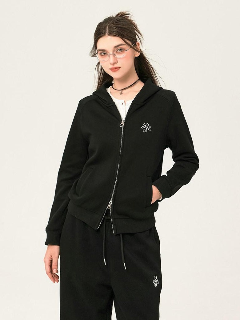 ikyou Slim Embroidered Ribbed Patchwork Cotton Lined Commuter Sweatpants
