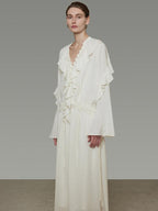 unspoken Breathable Minimal Ruffle Long Sleeve Loose H Fit Women Polyester Maxi Dresses