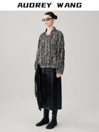 audreyyang Original Design Pleated Loose Fit Womens Cropped Silver Bomber Jackets