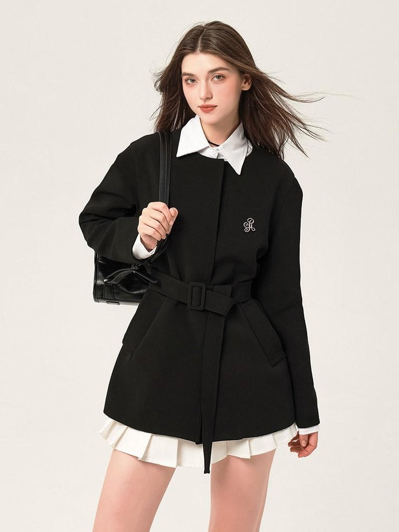 ikyou Versatile Belted Relaxed Fit Office Casual Women Polyester Black Blazers