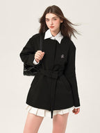 ikyou Versatile Belted Relaxed Fit Office Casual Women Polyester Black Blazers
