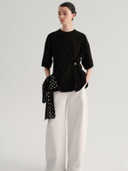 audreyyang Smart Office Natural Waist Zip Fly Polyester Blend Black White Straight Pants