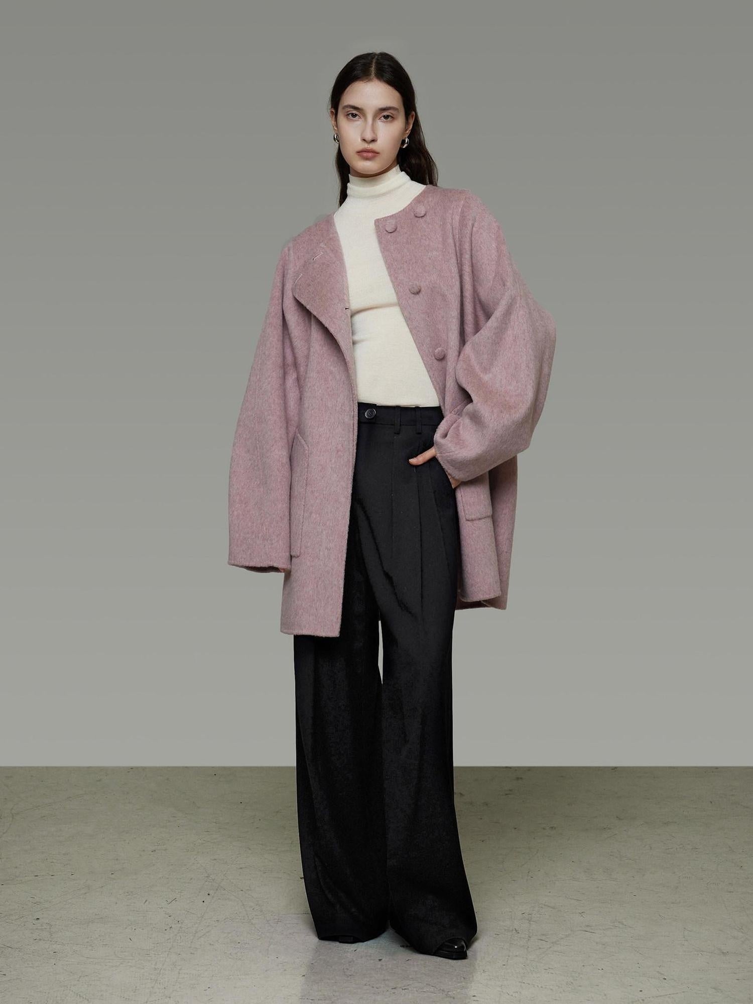 unspoken Pure Wool Loose Fit Minimal Office Midlength Single Button Women Wool Coats