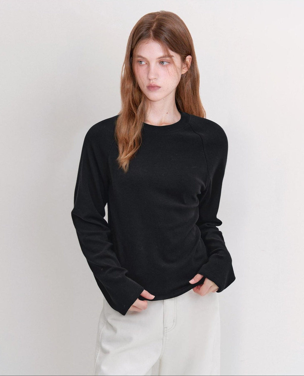 fano Soft Faux Cashmere Commuter Loose Fit Women Round Neck Long Sleeve T-Shirts