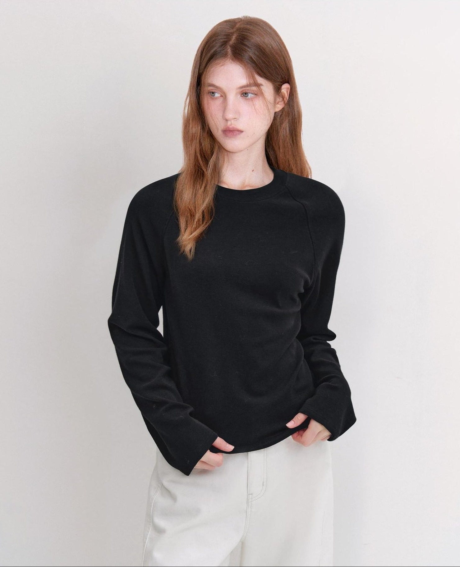 fano Soft Faux Cashmere Commuter Loose Fit Women Round Neck Long Sleeve T-Shirts