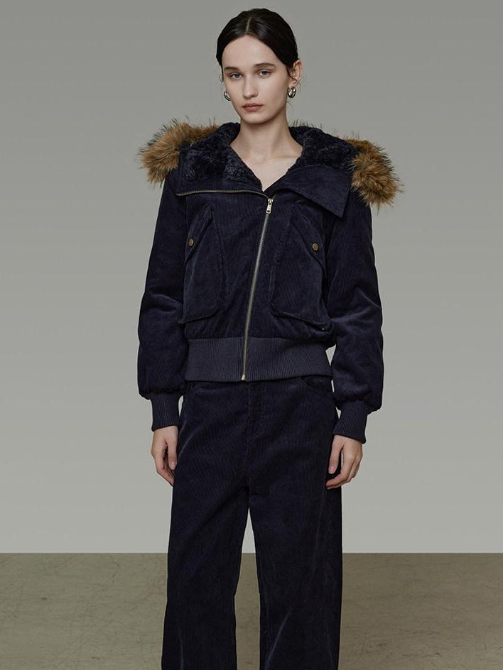 unspoken Thick Cotton Hooded Oversized Minimal Commuter Navy Zippered Puffer Jackets