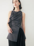 someonesometimes Satin Strappy Original Design Slim Fit Elegant Gray Off Shoulder Crop Tops
