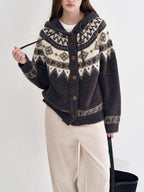fano Cozy Hooded Jacquard Loose Fit Casual Long Sleeve Knit For Young Women Cardigans