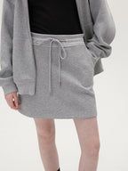 fano Hooded Zip Cotton Blend Loose Fit Minimalist Commuter Gray Top & Skirt Sets
