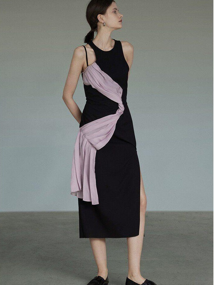 unspoken Sleek Slim Fit Spaghetti Strap Workwear Dress Women Solid Color Maxi Dresses