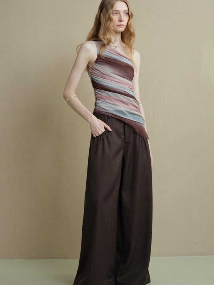 someonesometimes Breathable Tie Dye Stripe Print Slim Fit Versatile Women Off Shoulder Crop Tops