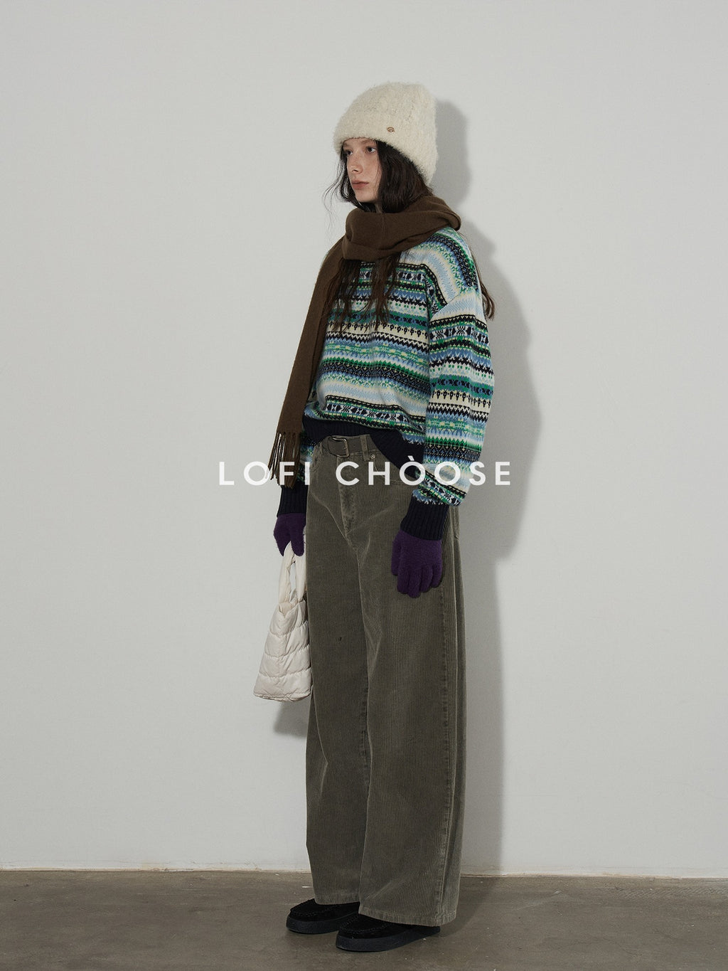 Lofi choose Chunky Knit Loose Fit Round Neck Pullover Navy Blue Commuter Sweaters