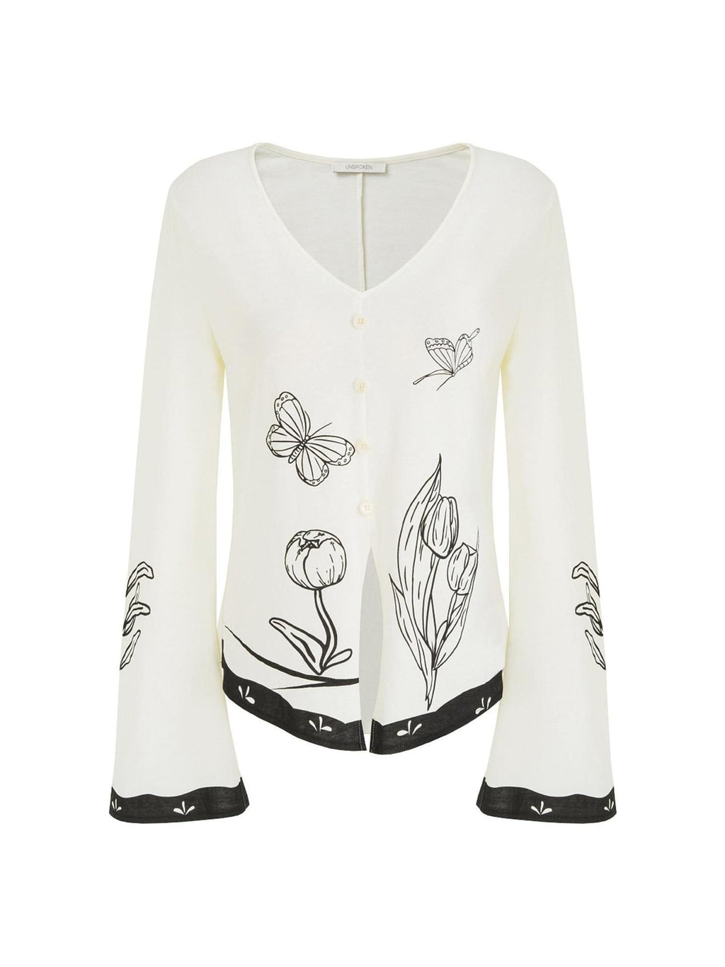 unspoken Soft Cotton Blend Relaxed Fit Floral Print V-neck Long Sleeve Women Blouses