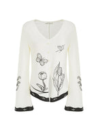 unspoken Soft Cotton Blend Relaxed Fit Floral Print V-neck Long Sleeve Women Blouses