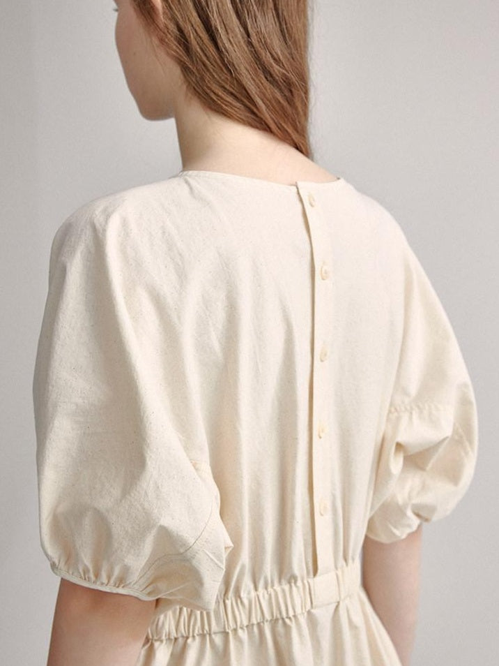 fano Structured High Waist Workwear A Line Short Sleeve Cotton Blend Maxi Dresses