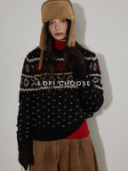 Lofi choose Cozy Wool Blend Loose Fit Crewneck Commuter Knitwear Black Sweaters