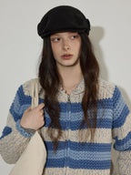 Lofi choose Acrylic Wool Blend Colorblock Striped Lapel Loose Fit Women Zip Front Cardigans