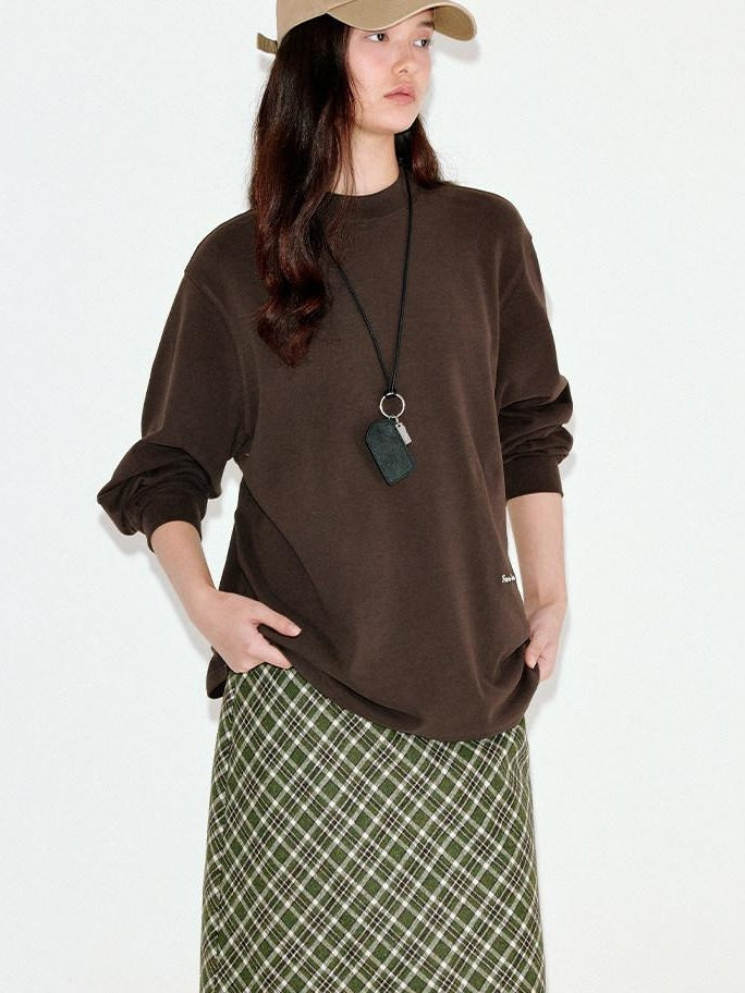 fano Embroidered Cotton Blend Relaxed Loose Womens Casual Long Sleeve T-Shirts
