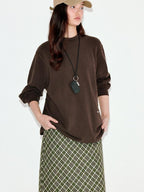 fano Embroidered Cotton Blend Relaxed Loose Womens Casual Long Sleeve T-Shirts