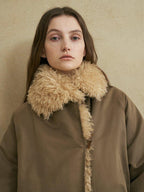 someonesometimes Cozy Commuter Cotton Blend Relaxed Short Collar Gray Brown Olive Puffer Jackets