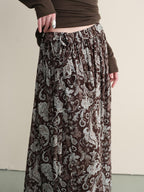 someonesometimes Lace Paisley Tie Mid Waist Relaxed H Line Casual Vacation Ladies Maxi Skirts