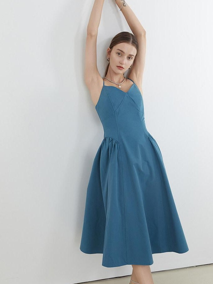 fano 100 Percent Cotton Minimalist Commuter Loose Waist V-neck Camisole Maxi Dresses