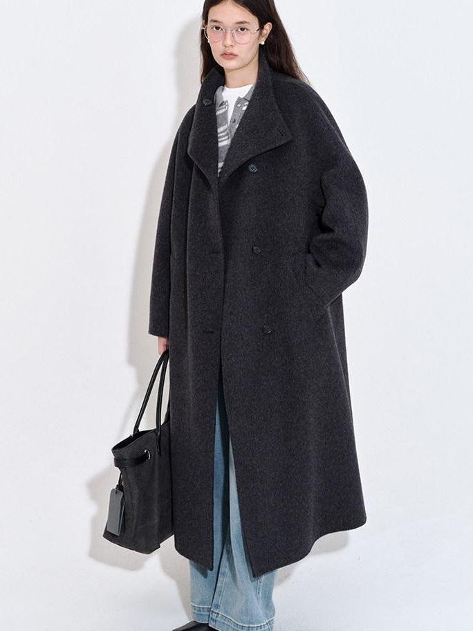 fano Pure Wool Single Breasted Lapel Midlength Straight Korean Women Gray Wool Coats