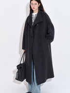 fano Pure Wool Single Breasted Lapel Midlength Straight Korean Women Gray Wool Coats