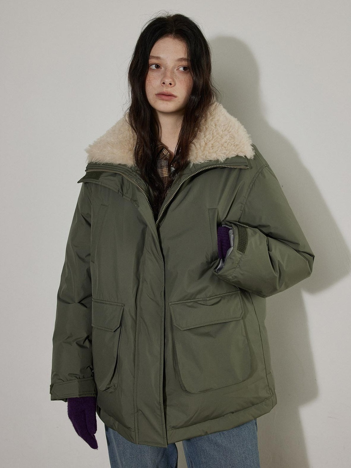 Lofi choose 90 Percent White Duck Down Insulated Commuter Relaxed Fit Olive Zip Down Jackets
