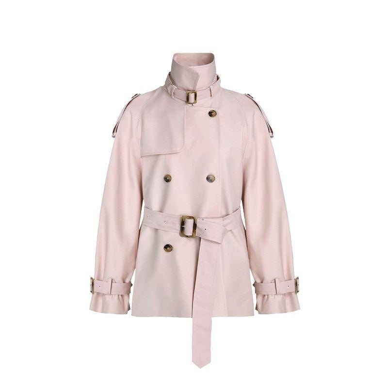 fano_Double_Breasted_Short_Loose_Fit_Commuter_For_Women_Khaki_Pink_Beige_Trench_Coats_MISSTT