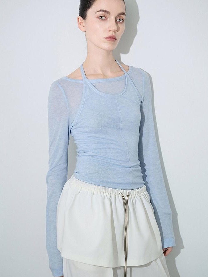 audreyyang Lightweight Lyocell Wool Slim Fit Solid Women Crew Neck Long Sleeve T-Shirts