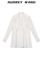 audreyyang Slimming Pleated Oversized Longline Button Long Sleeve Women Poly Cotton Blouses