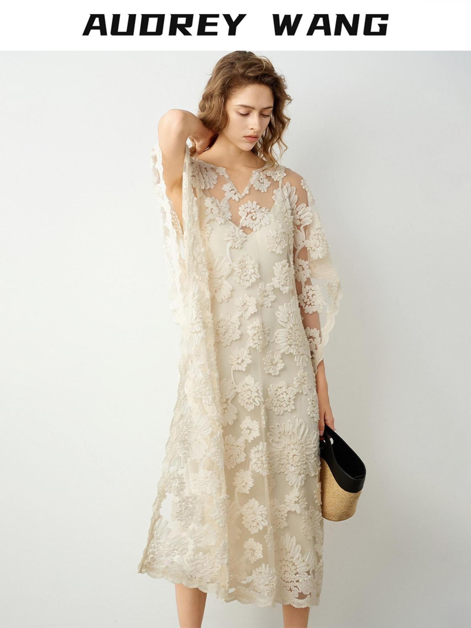 audreyyang Comfortable Polyester Insta Loose Fit V-neck Short Sleeve A Line Maxi Dresses