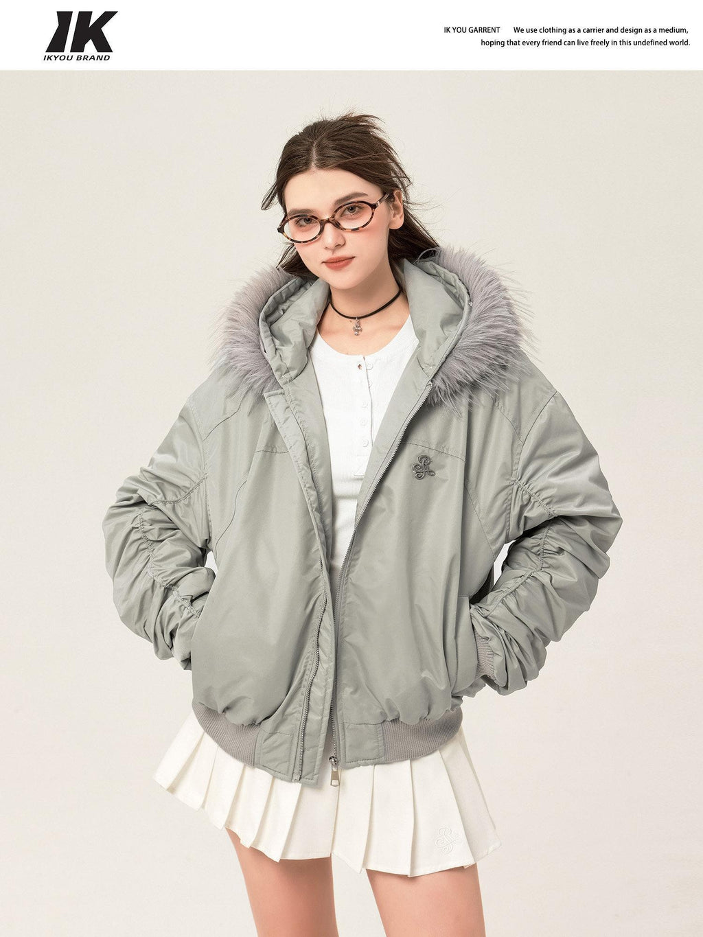 ikyou Insulated Fur Trim Hood Minimalist Straight Cut Urban Warm Nylon Puffer Jackets