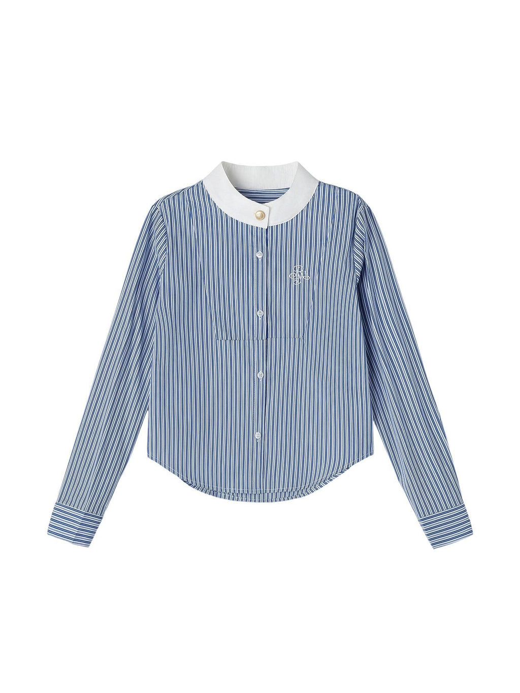 ikyou Breathable Cottonblend Slim Fit Embroidered Stripe Round Neck Women Tops Blouses