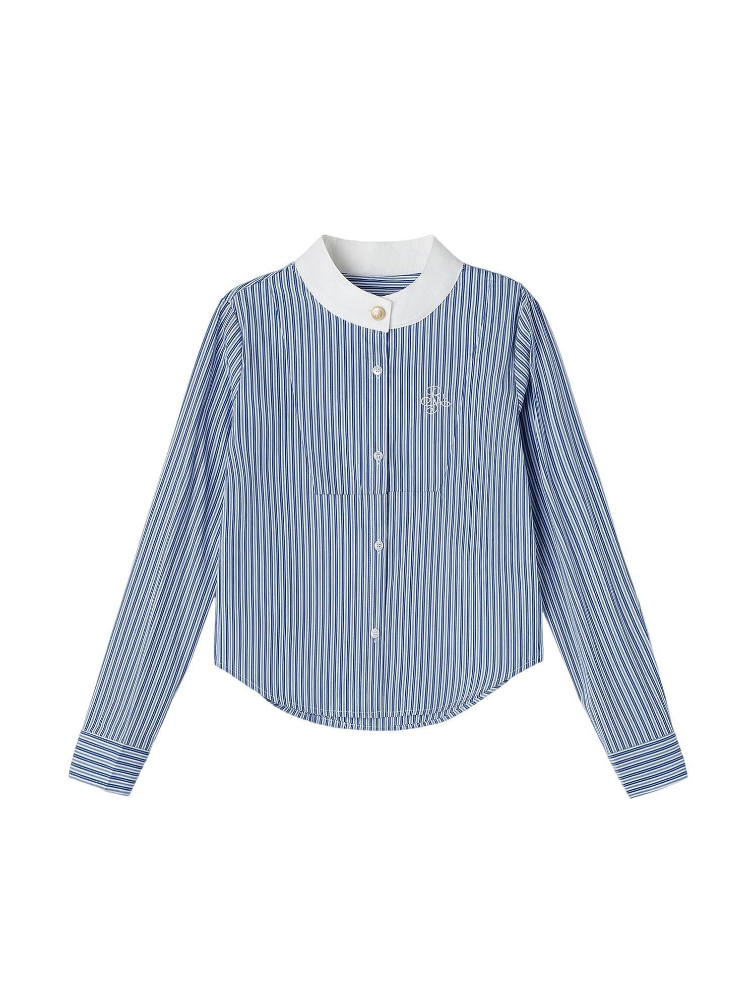 ikyou Breathable Cottonblend Slim Fit Embroidered Stripe Round Neck Women Tops Blouses