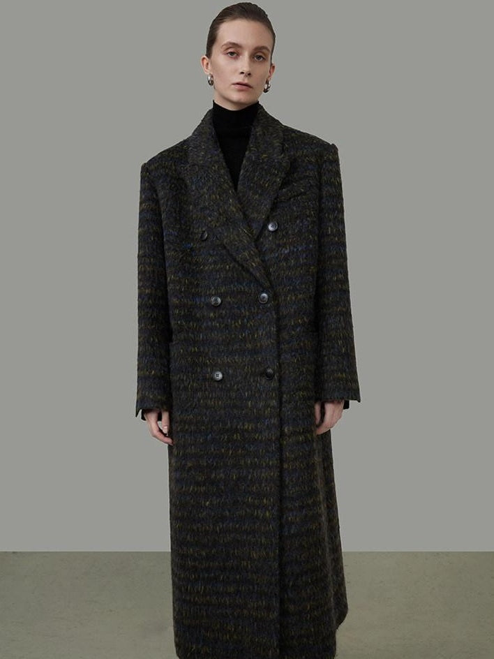 unspoken Warm Thick Double Breasted Long Loose Fit Minimalist Office Charcoal Wool Coats
