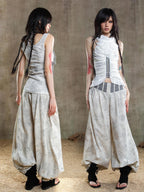 ARIADNAw Asymmetric Contrast Waist Low Rise Loose Lantern Women's Chinos