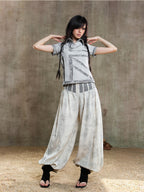 ARIADNAw Asymmetric Contrast Waist Low Rise Loose Lantern Women's Chinos