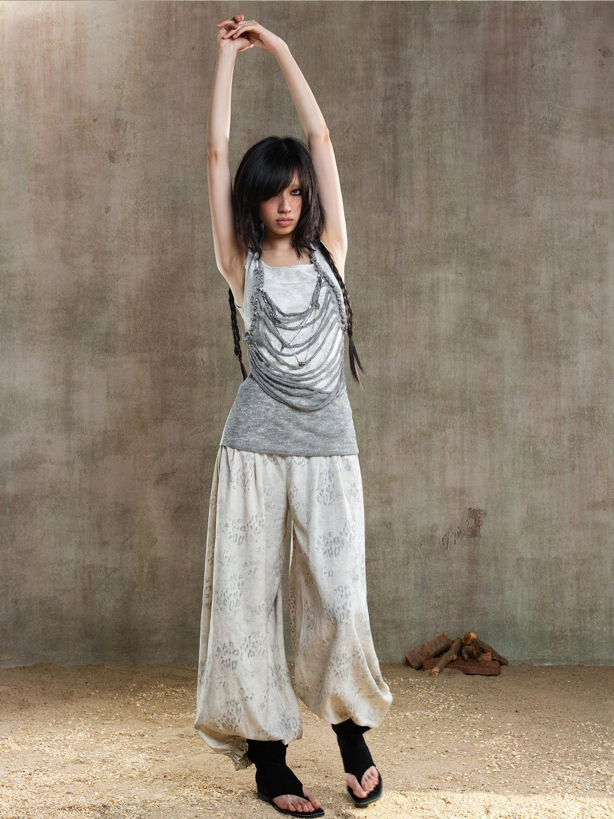 ARIADNAw Asymmetric Contrast Waist Low Rise Loose Lantern Women's Chinos