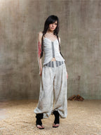 ARIADNAw Asymmetric Contrast Waist Low Rise Loose Lantern Women's Chinos