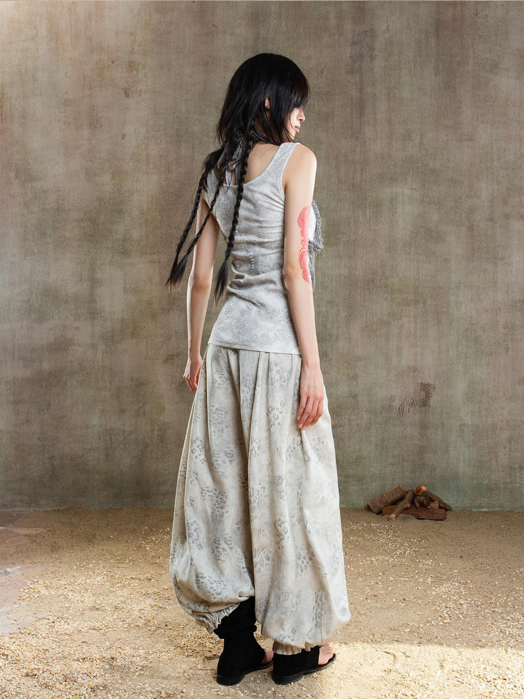 ARIADNAw Asymmetric Contrast Waist Low Rise Loose Lantern Women's Chinos