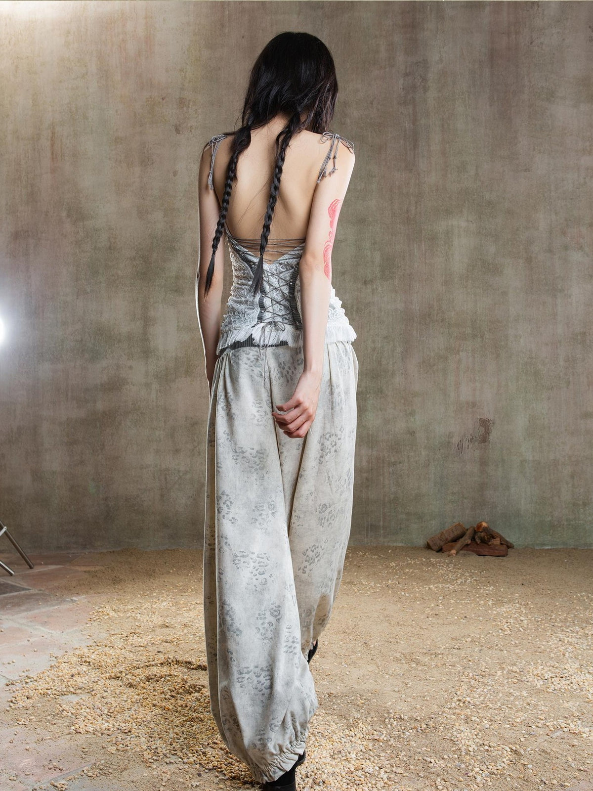 ARIADNAw Asymmetric Contrast Waist Low Rise Loose Lantern Women's Chinos