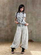 ARIADNAw Asymmetric Contrast Waist Low Rise Loose Lantern Women's Chinos