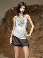 ARIADNAw Asymmetric Draped Cowl Neck Dark Vintage Women's Tank Tops