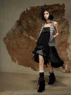 ARIADNAw Asymmetric Ruched Ruffle High Waist Vintage Palace Style Women's Midi Skirts