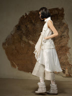 ARIADNAw Asymmetric Ruched Ruffle High Waist Vintage Palace Style Women's Midi Skirts